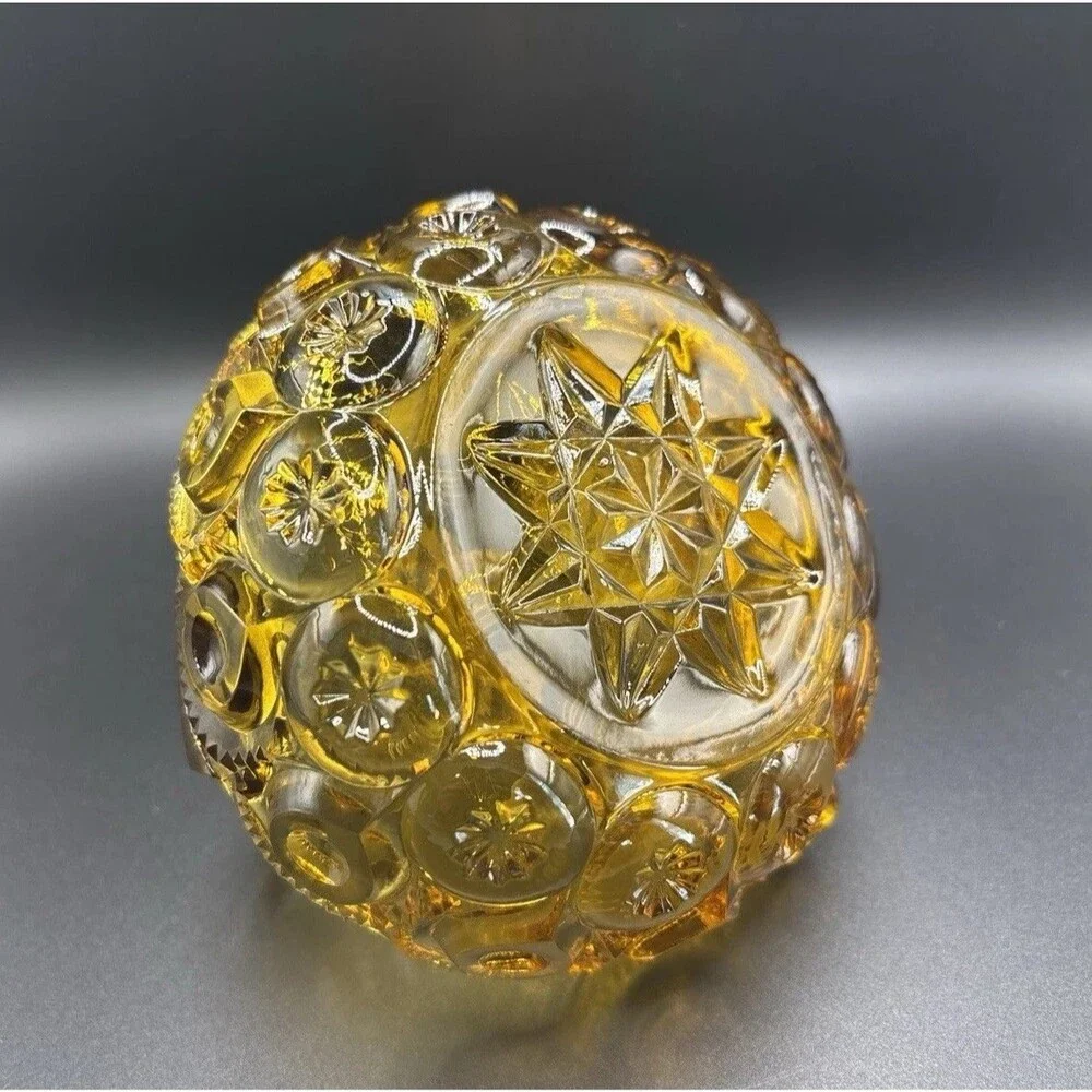 MOON & STARS L.E. Smith Amber Split Handle VTG Candy / Trinket Dish 5”